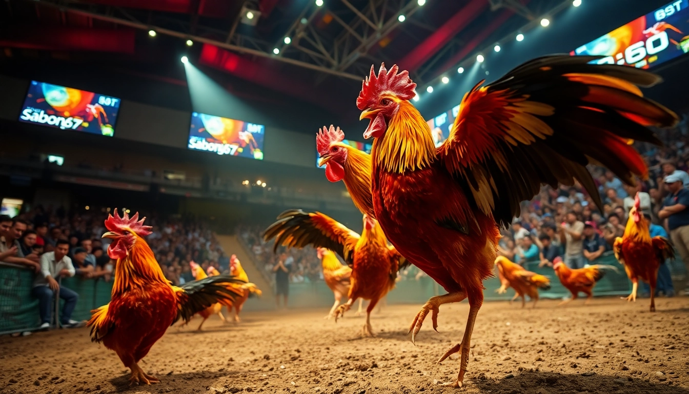 Live cockfighting excitement at sabong67.ac, showcasing vibrant roosters and an engaged audience.