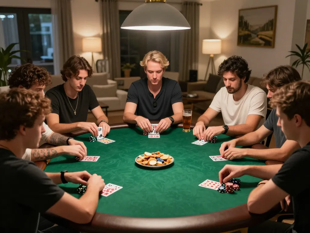 Players enjoying an exciting poker game night at home showcasing 33winn strategies.