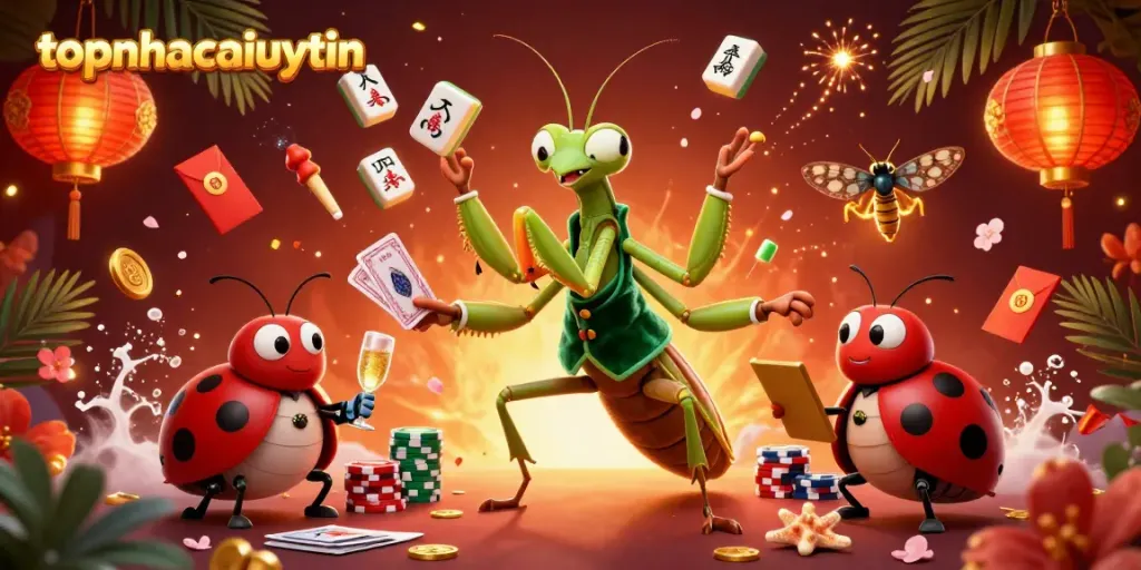 Engaging scene showcasing topnhacaiuytin with vibrant casino characters and festive elements for a thrilling gaming experience.
