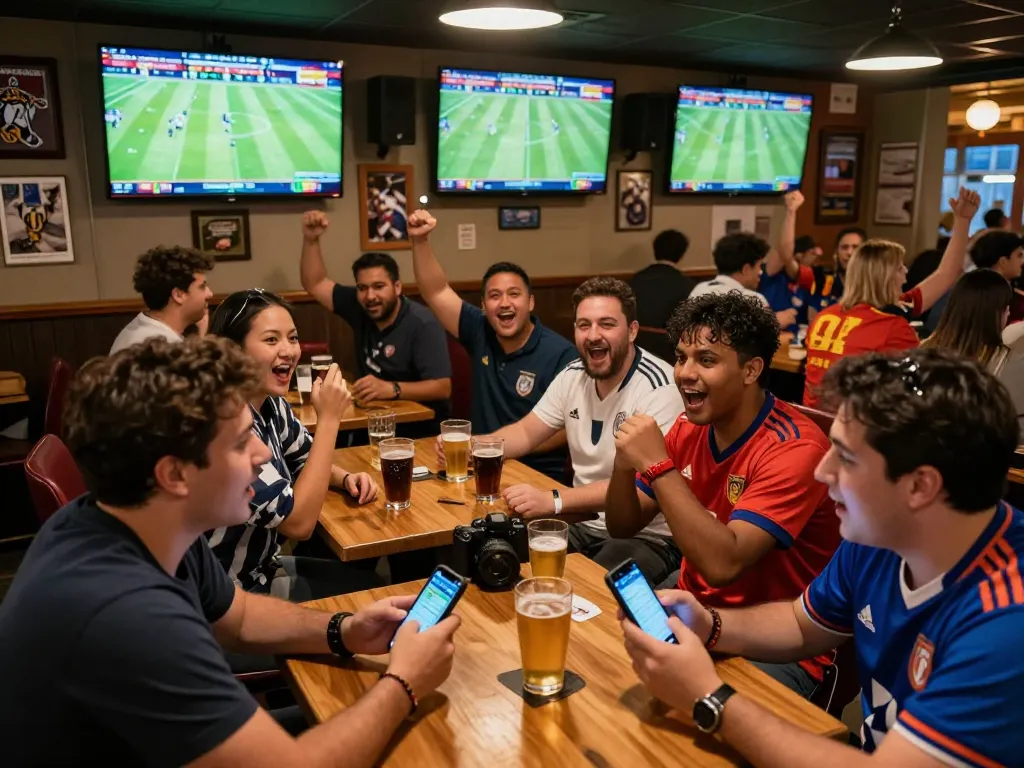 nhà cái bóng đá 388bet placing bets while enjoying live football matches at an energetic sports bar