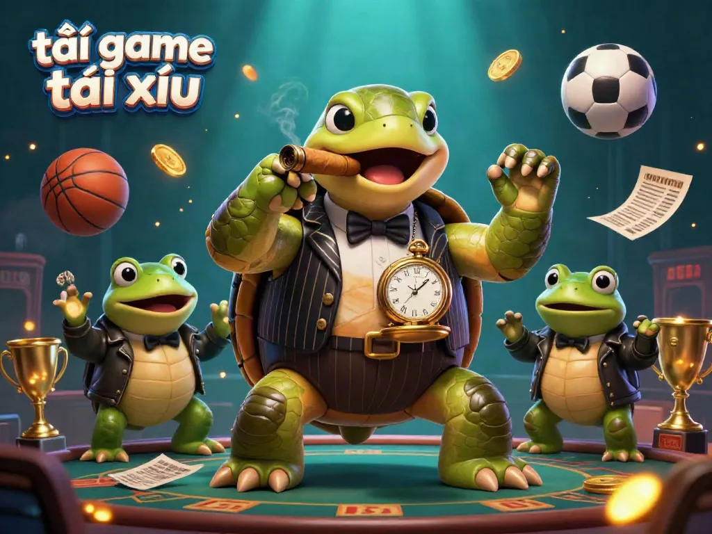 Experience the excitement of tải game tài xỉu with this vibrant 3D casino illustration showcasing characters and game elements.
