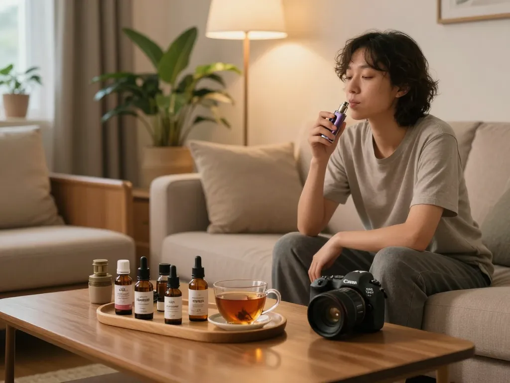 Sigarette elettroniche e prodotti per il benessere CBD esposti durante una serata rilassante, promuovendo la salute naturale.