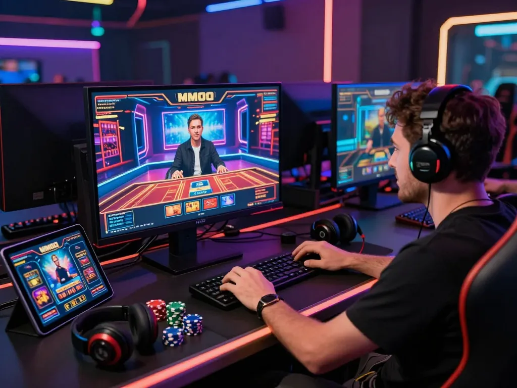 Exciting online gaming experience at MMOO showcasing a player engaging with live dealer services and immersive technology.