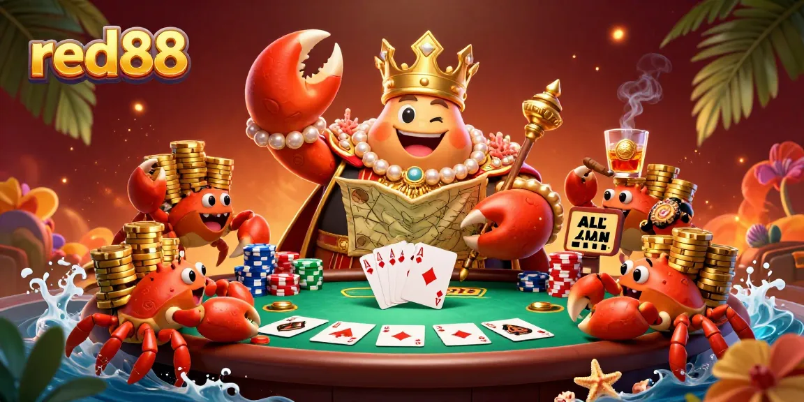 Experience thrilling games at red88 with a golden crab emperor leading a dynamic poker scene.