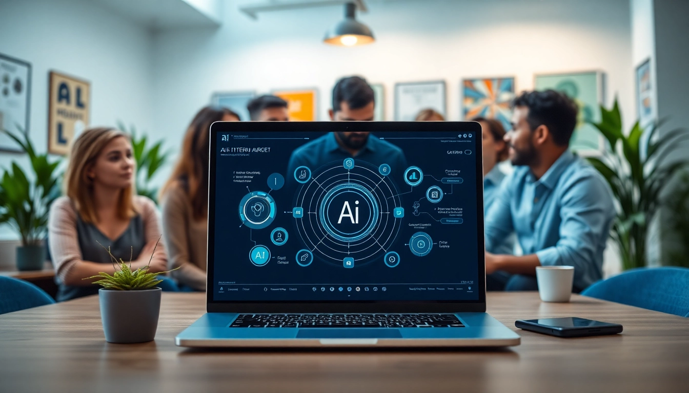 Showcasing AI Software in an innovative workspace with a collaborative team.