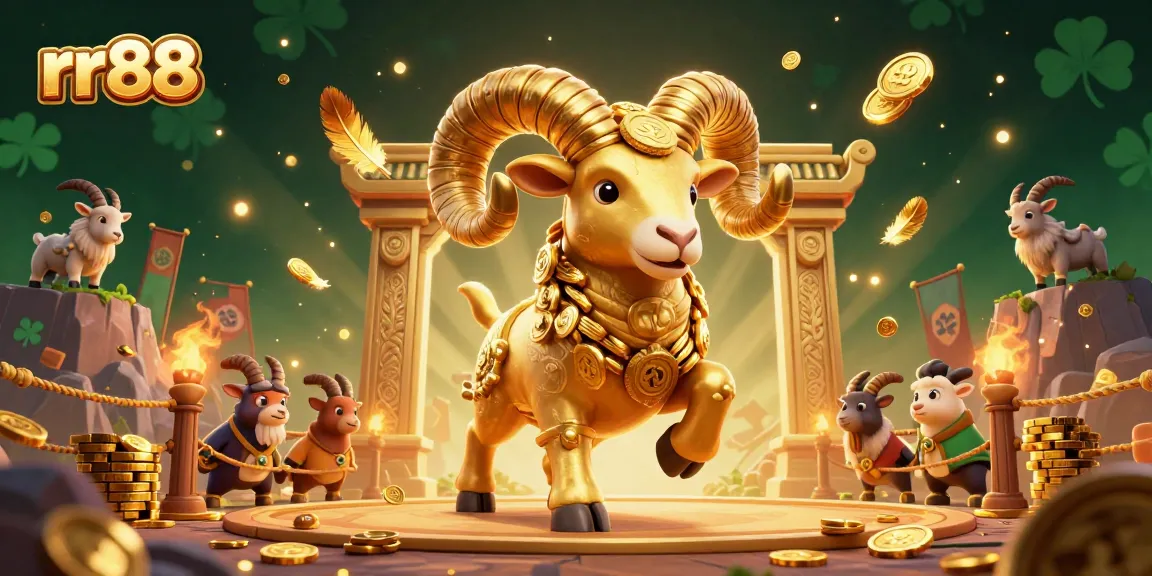 Experience thrilling bets with rr88's massive golden ram charging through a vibrant casino scene.