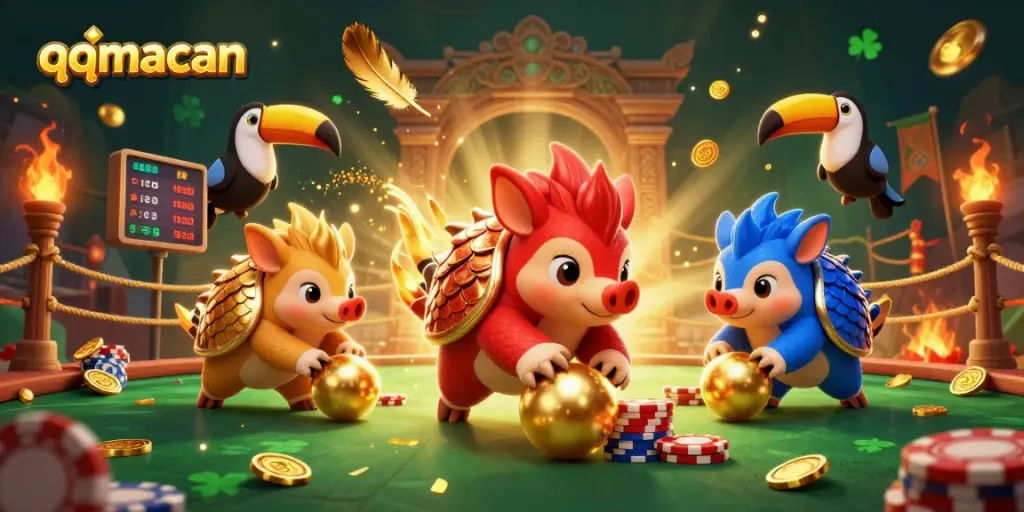 Join the thrilling excitement at qqmacan as rival pangolins compete in a lively casino showdown.