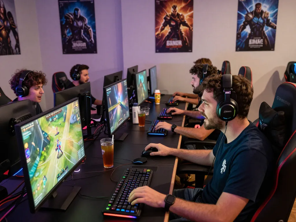 Engaged gamers thriving in thrilling multiplayer experience on https://nohu78.de.com with vibrant graphics.