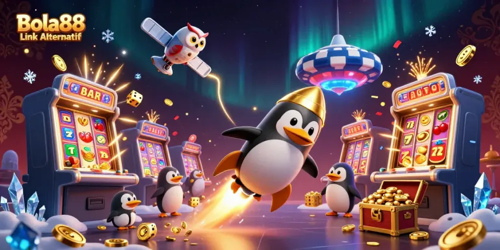 Experience vibrant wins at Bola88 Link Alternatif with a dazzling casino adventure illustration.