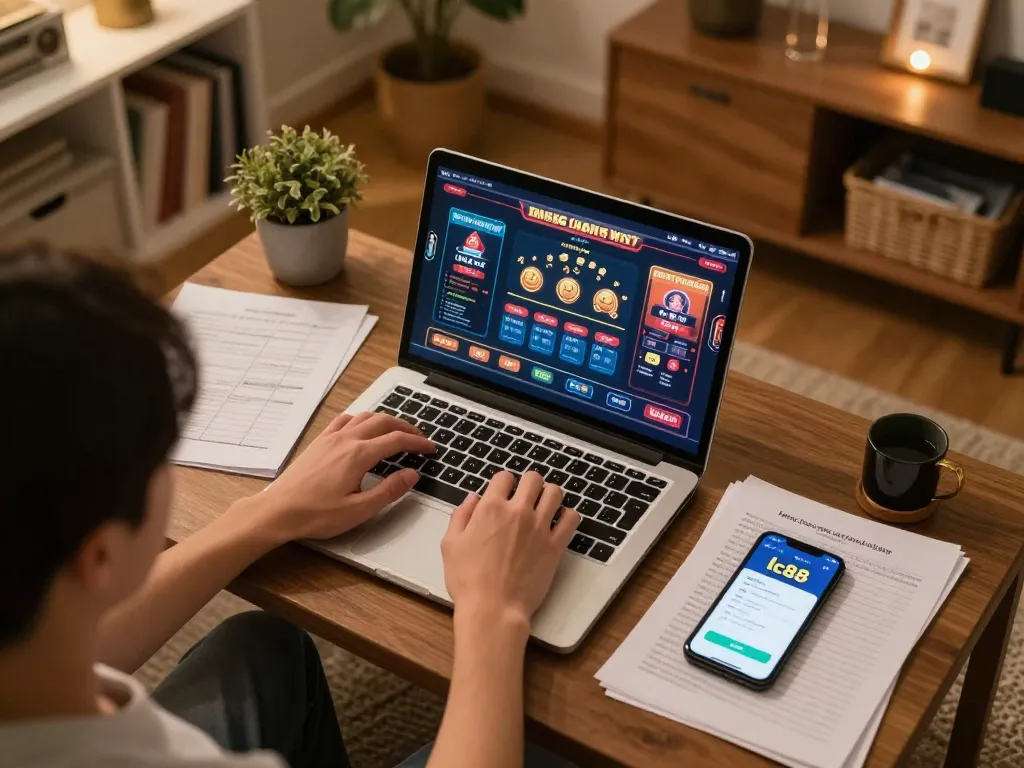 Engaging online gambling experience with link vào lc88 on screen, showcasing player's strategic approach.